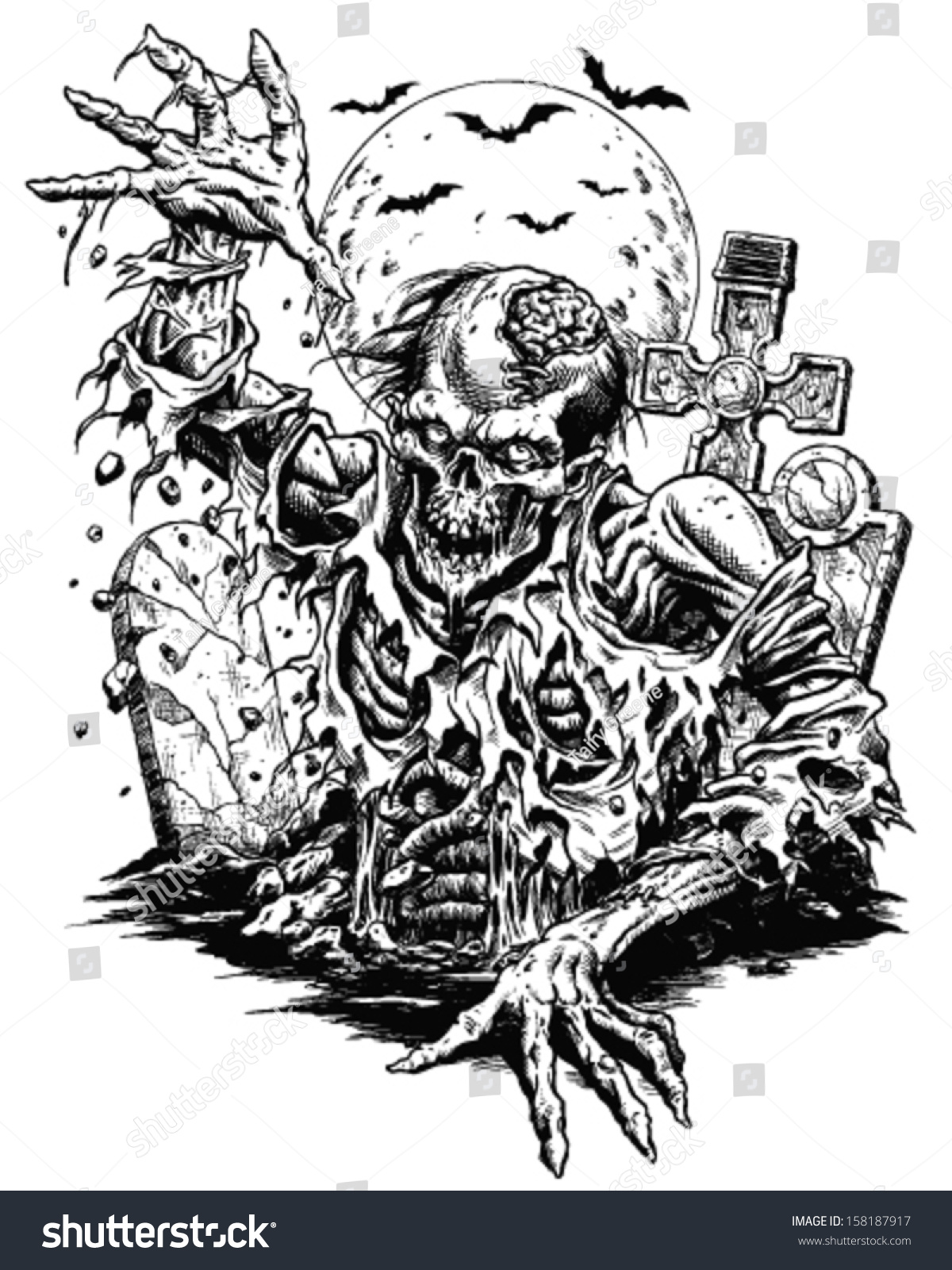 Zombie Line Art : Royalty free zombie comic style line art stock