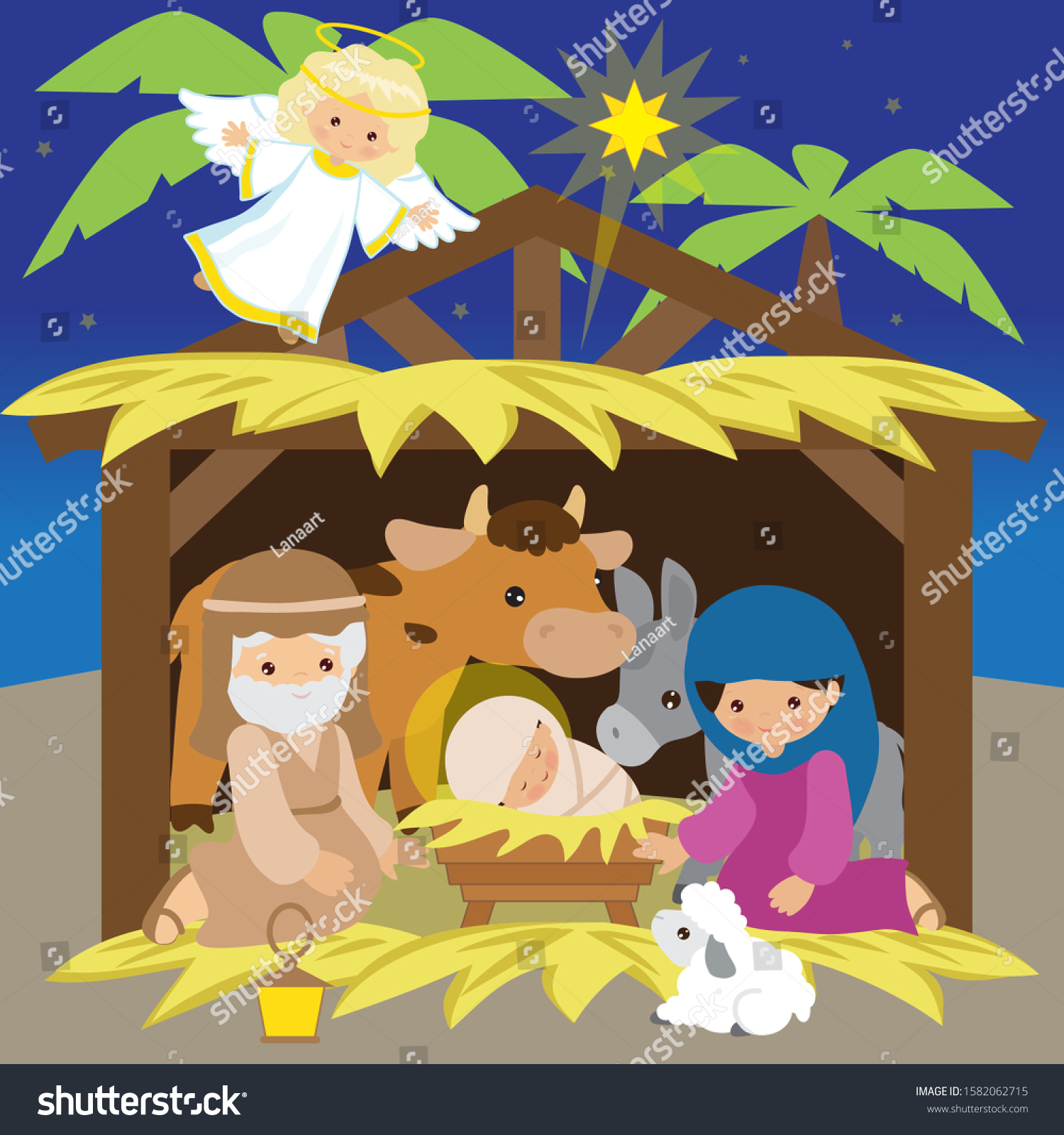 Nativity scene vector cartoon illustration - Royalty Free Stock Vector ...