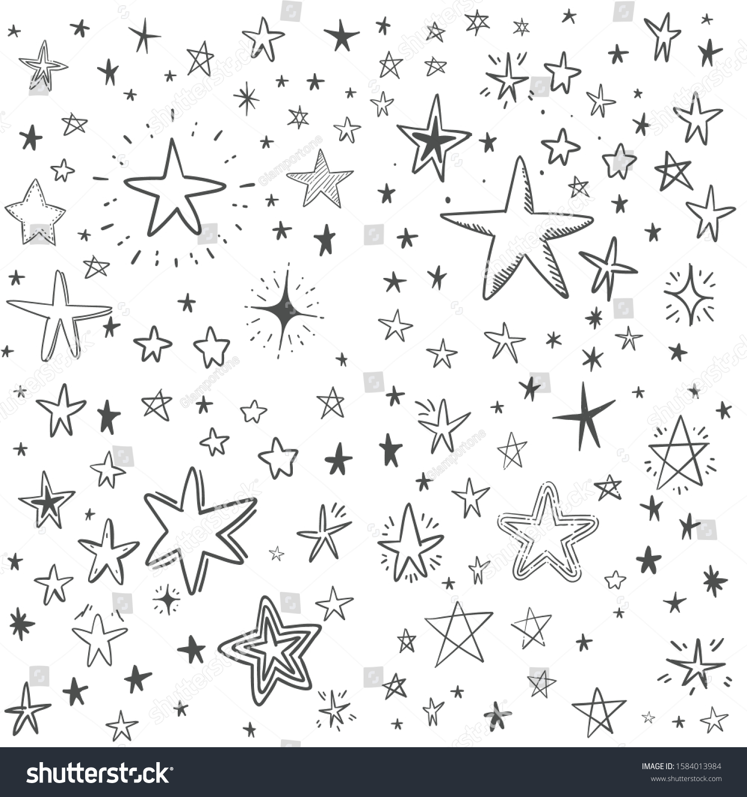 Star doodles collection. Set of hand drawn stars - Royalty Free Stock ...