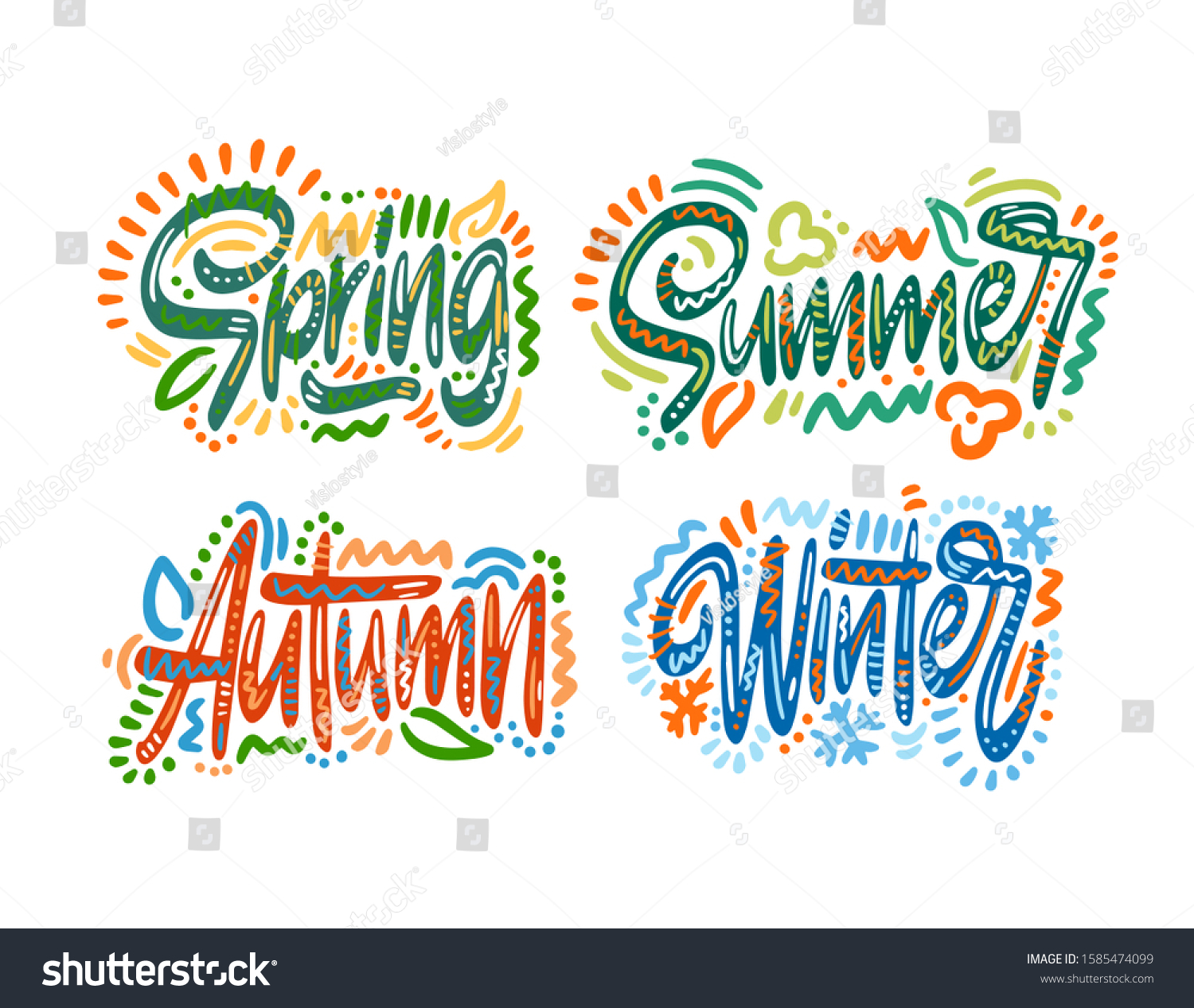 Spring Summer Autumn Winter Seasons Hand Royalty Free Stock Vector 1585474099 8569