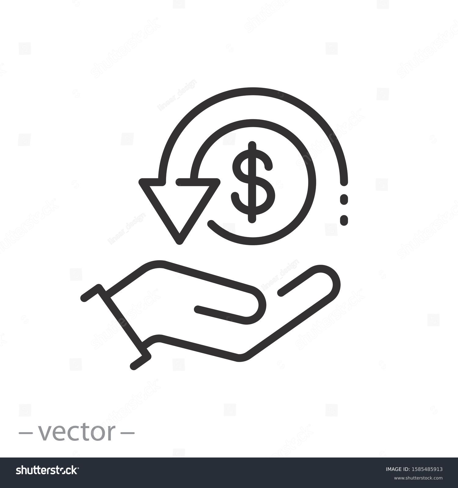 cashback icon, return money, cash back rebate, thin line web symbol on white background - editable stroke vector illustration eps10 #1585485913