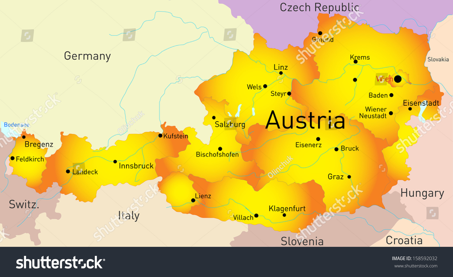 Abstract vector color map of Austria country - Royalty Free Stock ...