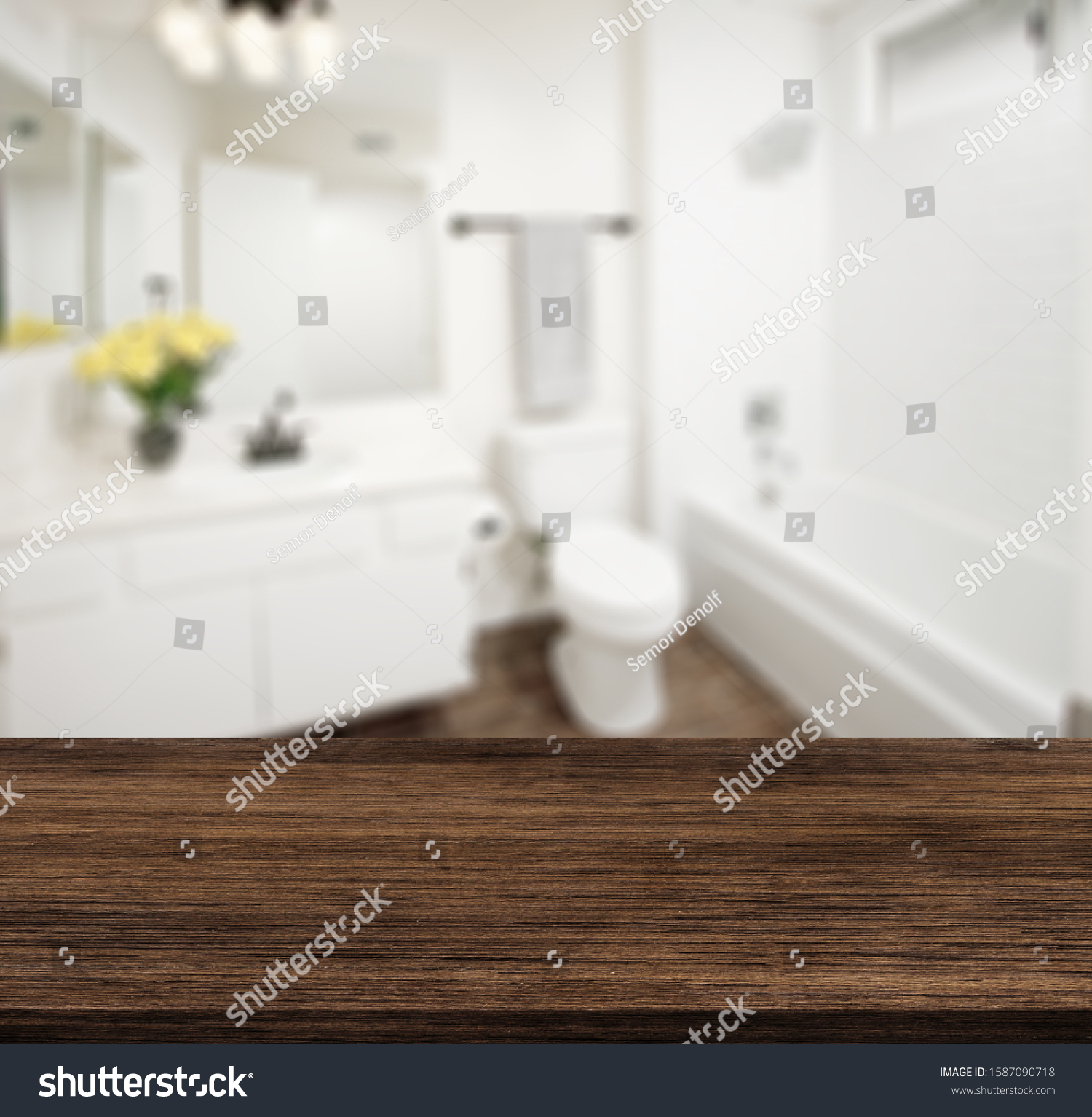 Table Top And Blur Bathroom Of The Background #1587090718