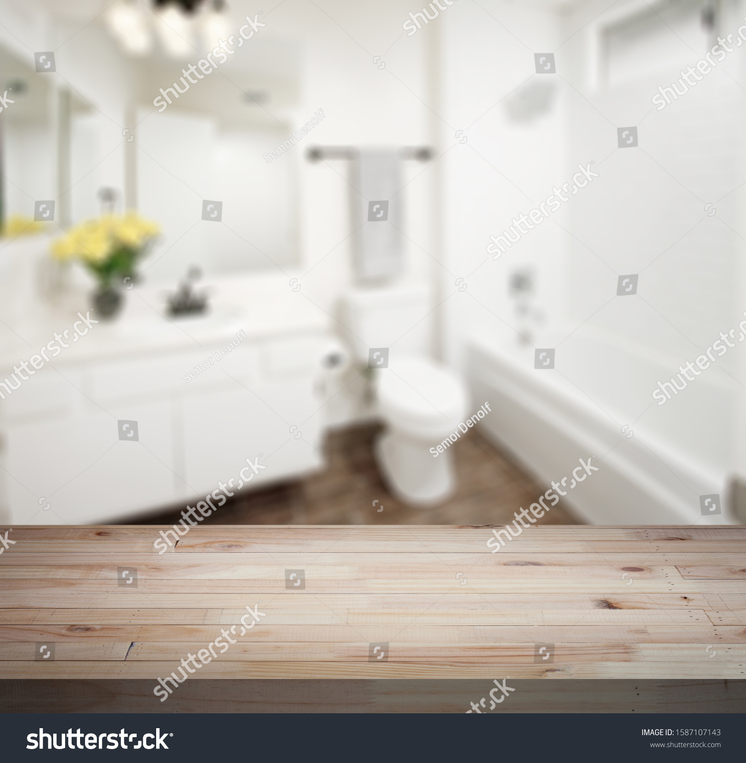 Table Top And Blur Bathroom Of The Background #1587107143