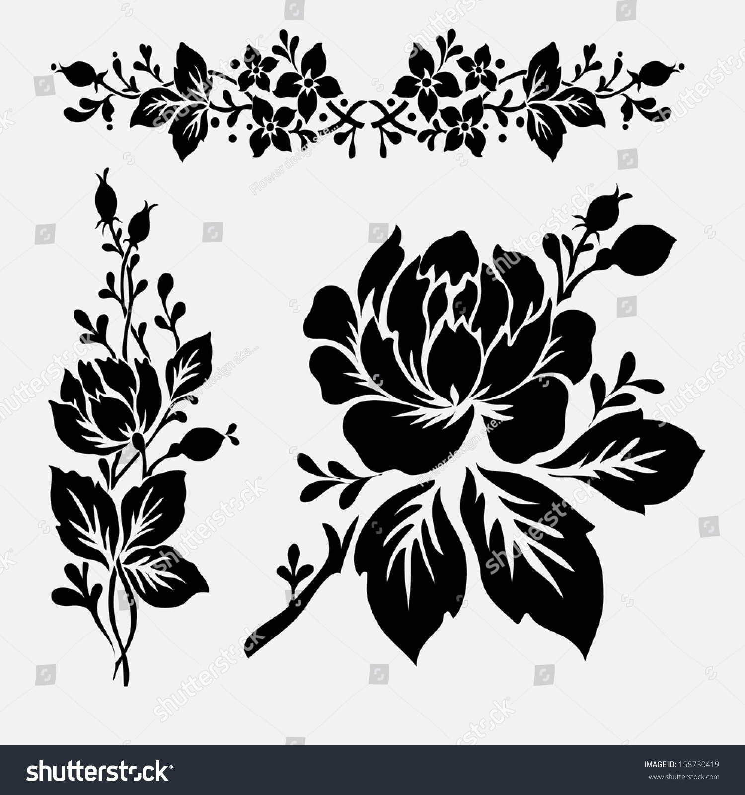 Rose Motif Flower Design Elements Vector Royalty Free Stock Vector 158730419 Avopix Com