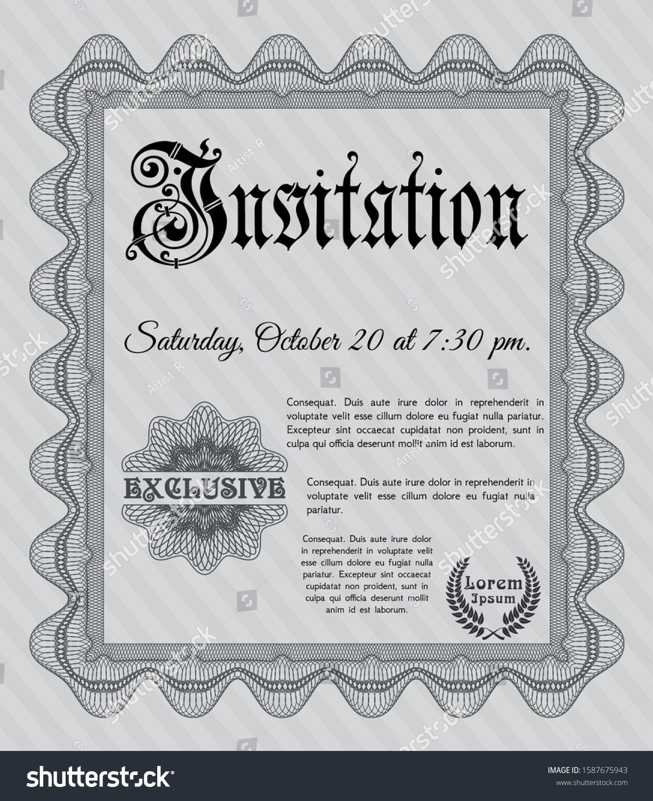 Grey Invitation template. Money Pattern design. - Royalty Free Stock Vector 1587675943 - Avopix.com