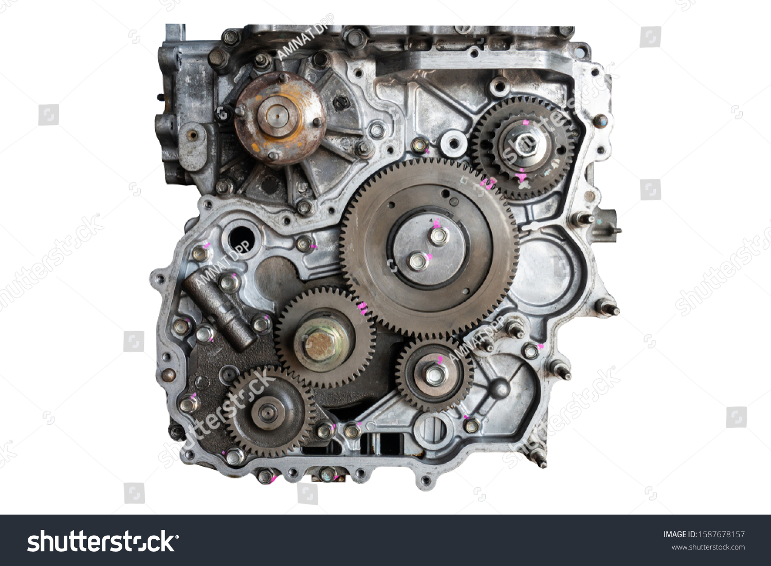 Car engine in the garage for maintenance. Repair service , on white background #1587678157