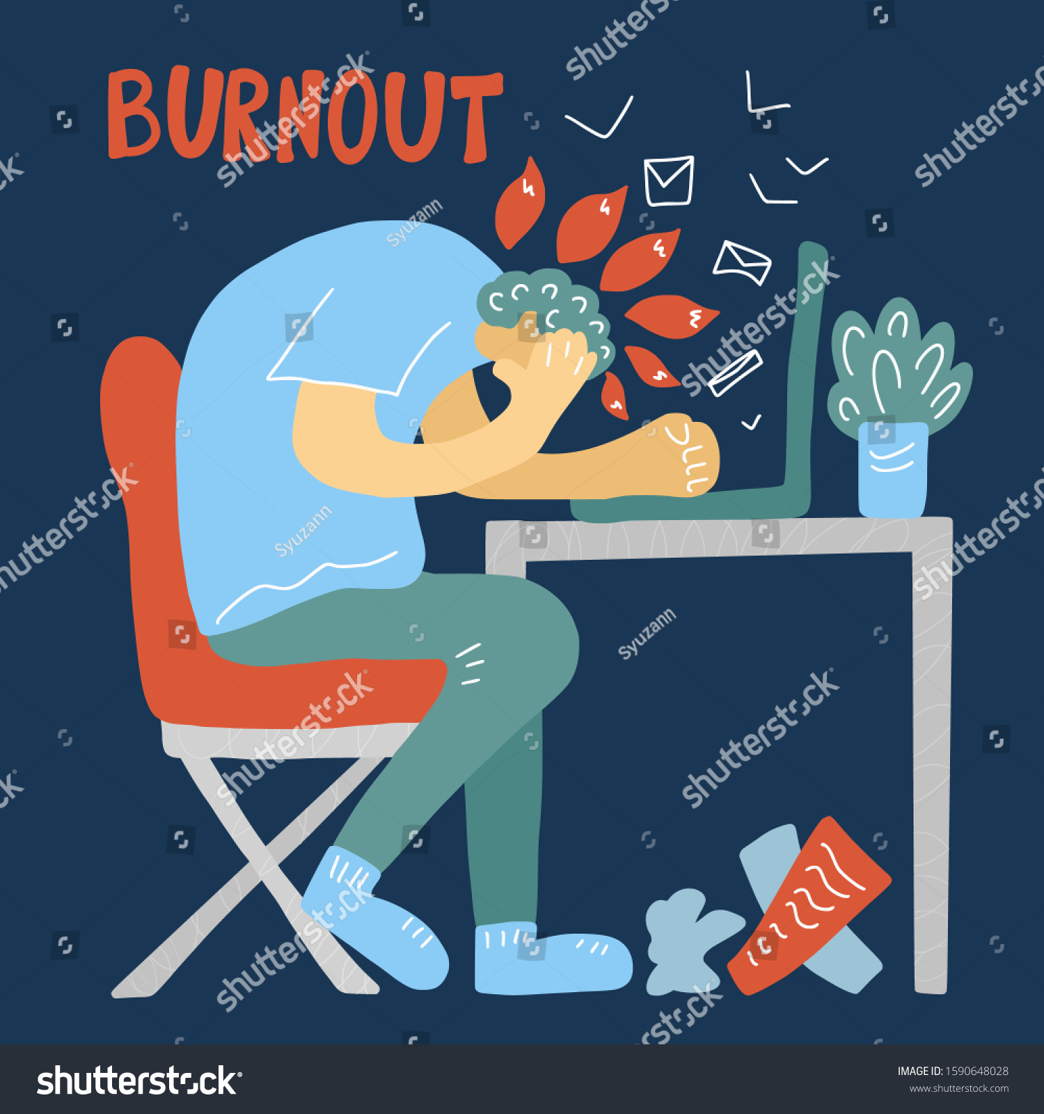 Burnout syndrome concept. Male character sitting - Royalty Free Stock ...