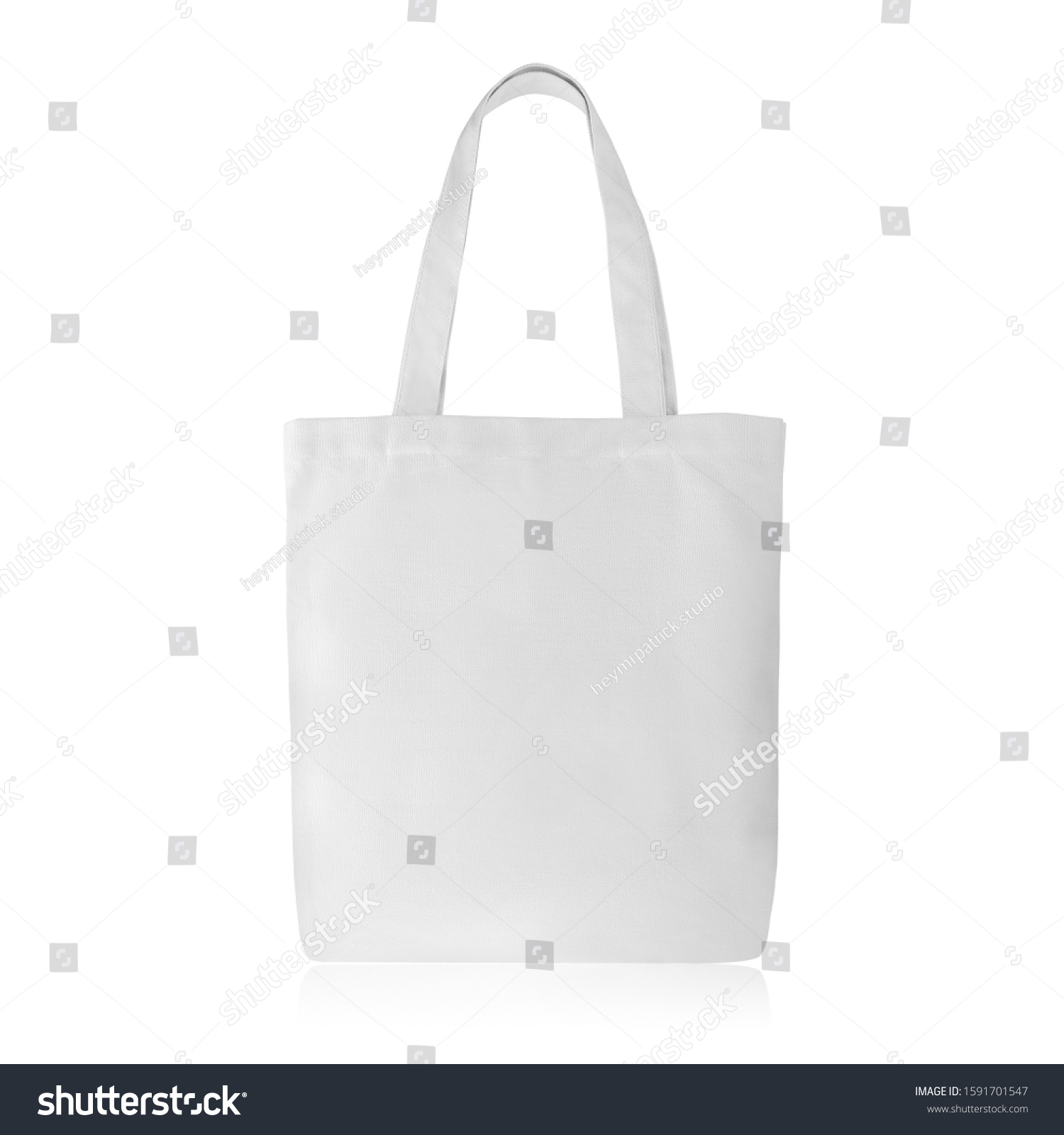 Natural White Linen Fabric Fashion Cotton & Eco Friendly Tote Bag Isolated on White Background. Reusable Blank Canvas Bag for Groceries and Shopping. Design Template for Mock up. No People #1591701547