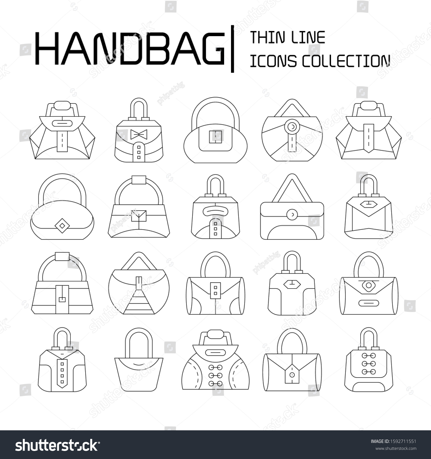 handbag and pouch icons thin line design - Royalty Free Stock Vector ...