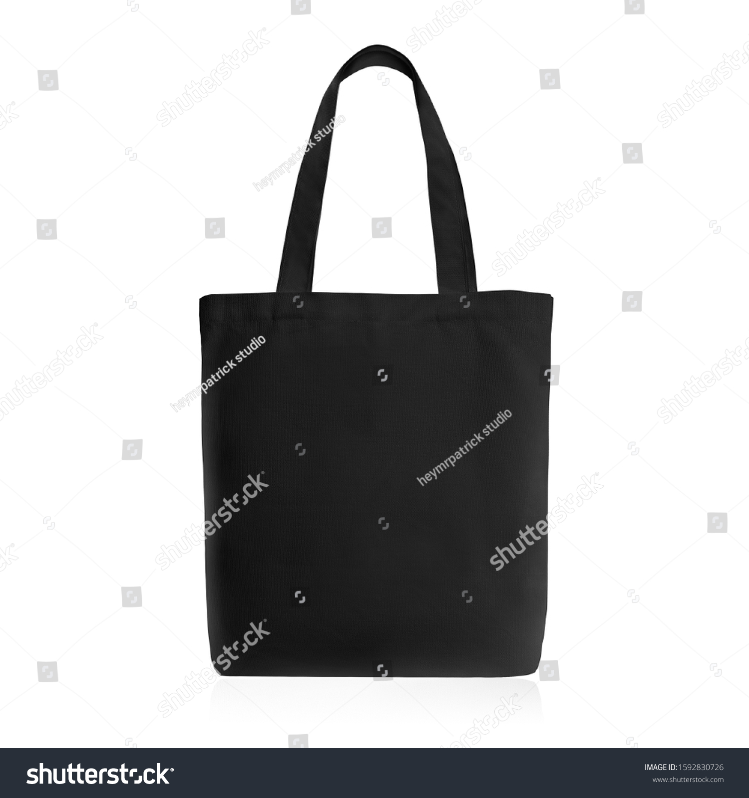 Classic Black Linen Fabric Fashion Cotton & Eco Friendly Tote Bag Isolated on White Background. Reusable Blank Canvas Bag for Groceries and Shopping. Design Template for Mock up. No People #1592830726