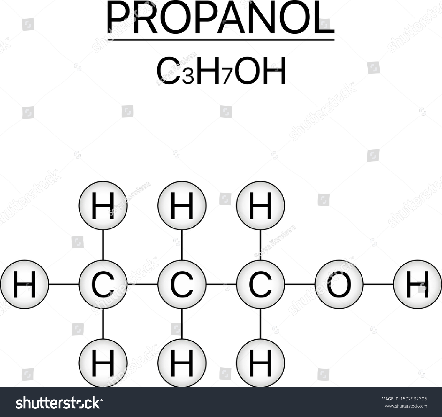 Propanol C3h7oh Structural Formula Black On Royalty Free Stock Vector