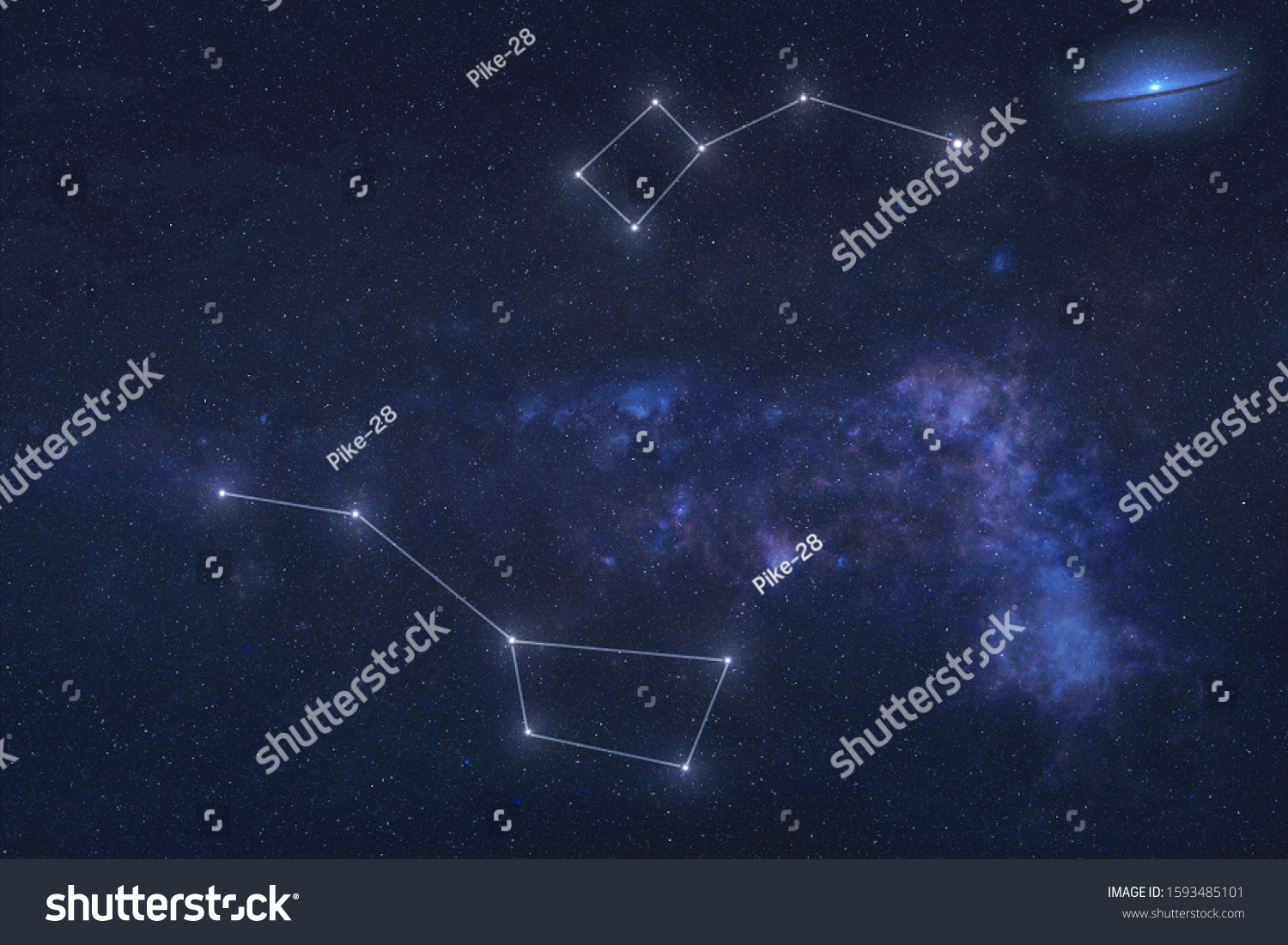 Ursa major and Ursa Minor Constellations in outer space. Zodiac Sign Ursa major and Ursa Minor constellation lines. Elements of this image were furnished by NASA  #1593485101