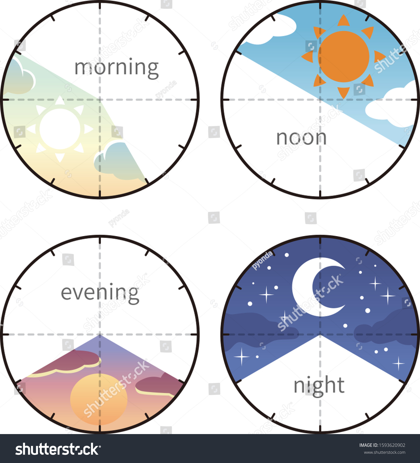 Morning, noon, evening, night time zone icons #1593620902