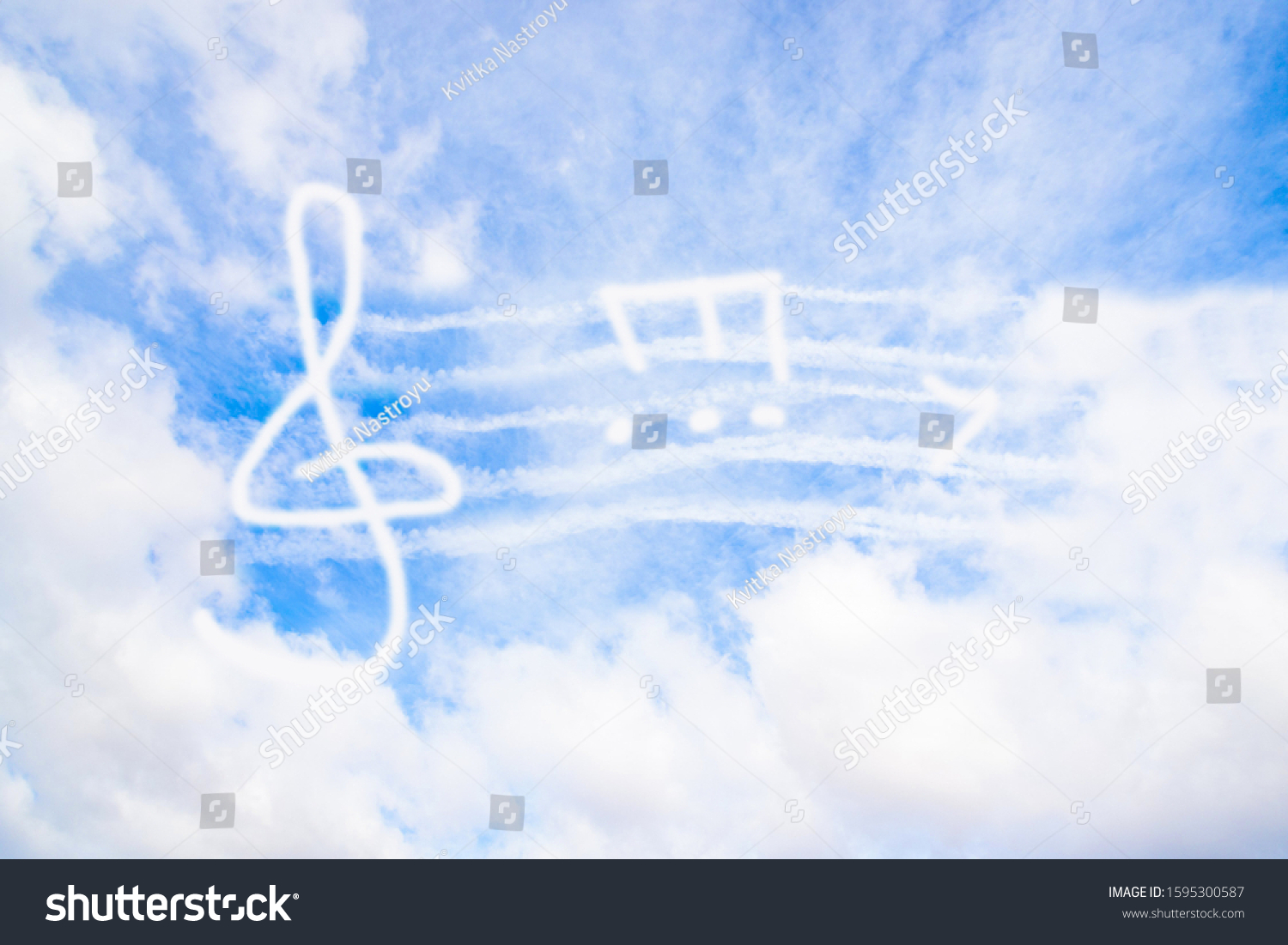 Music in heaven. Music violin clef sign or G-clef or treble clef and notes in the sky #1595300587