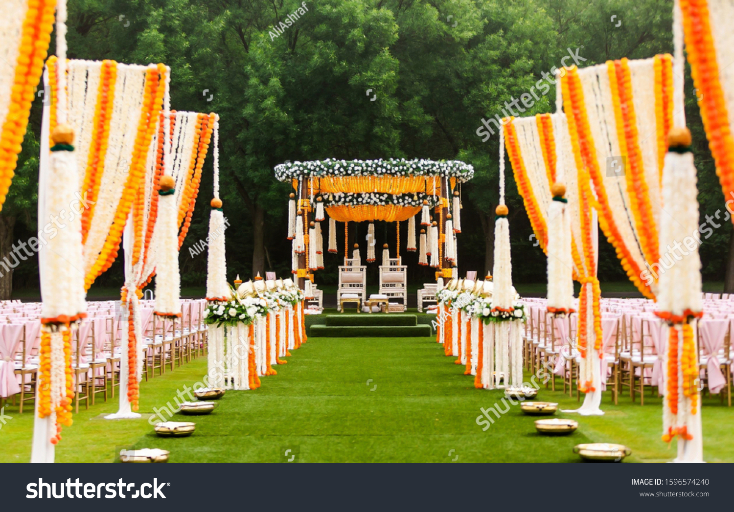 Indian wedding mandap decor yellow and white flowers #1596574240