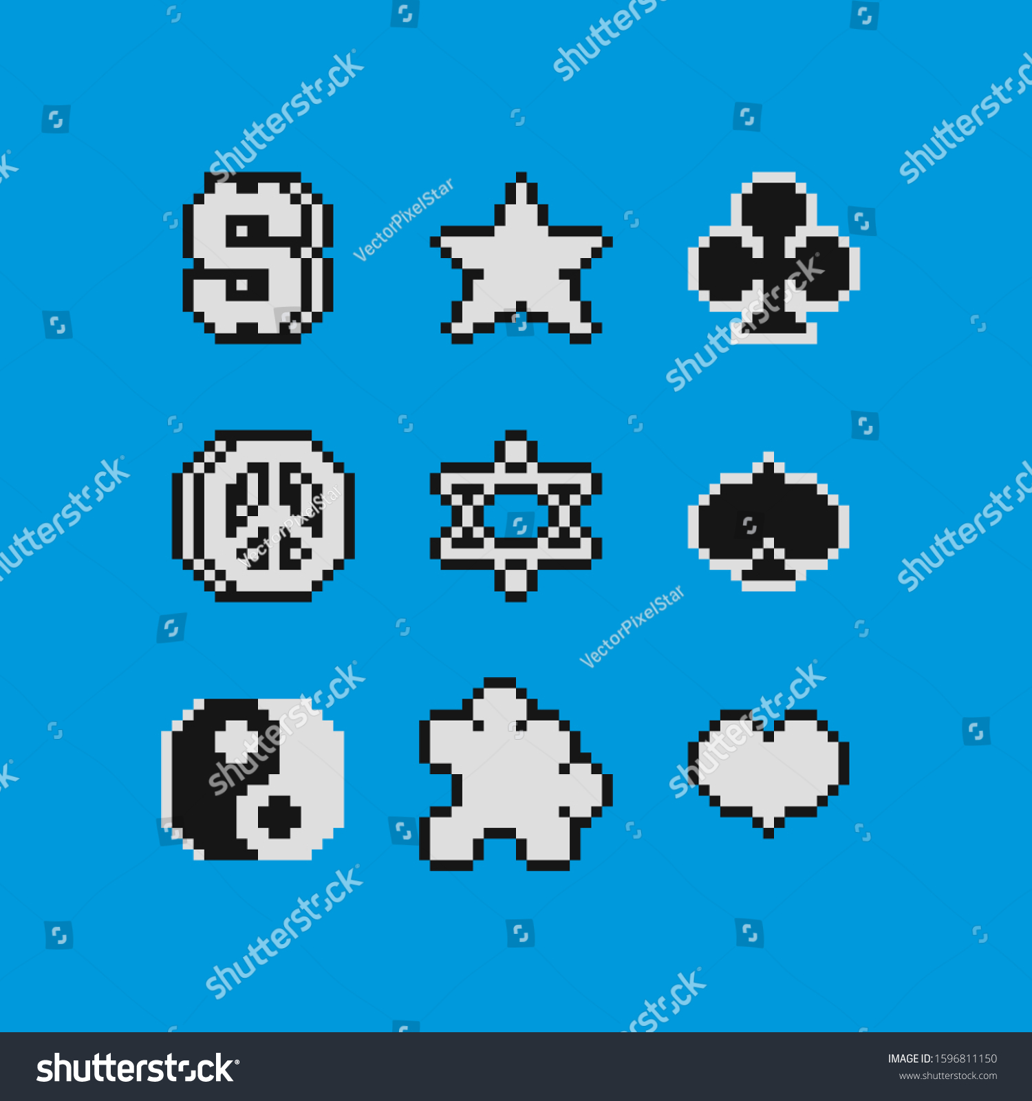 1bit Symbol Icons Pixel Art Set Yin Yang Star Royalty Free Stock Vector 1596811150 6037