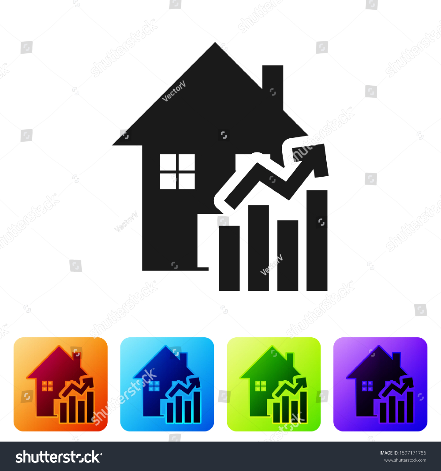 Black Rising Cost Of Housing Icon Isolated On - Royalty Free Stock Photo 1597171786 - Avopix.com