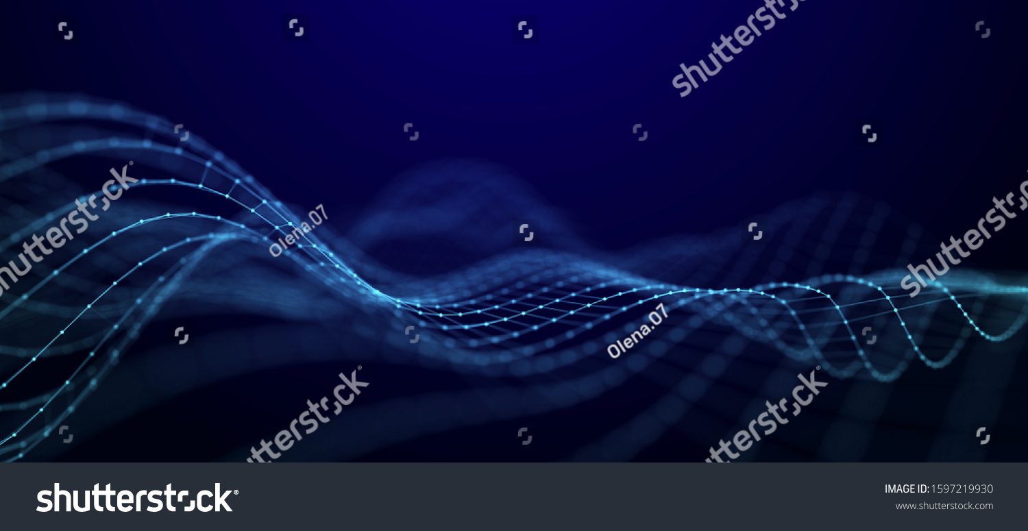 Wave of dots and weave lines. Abstract background. Network connection structure. #1597219930