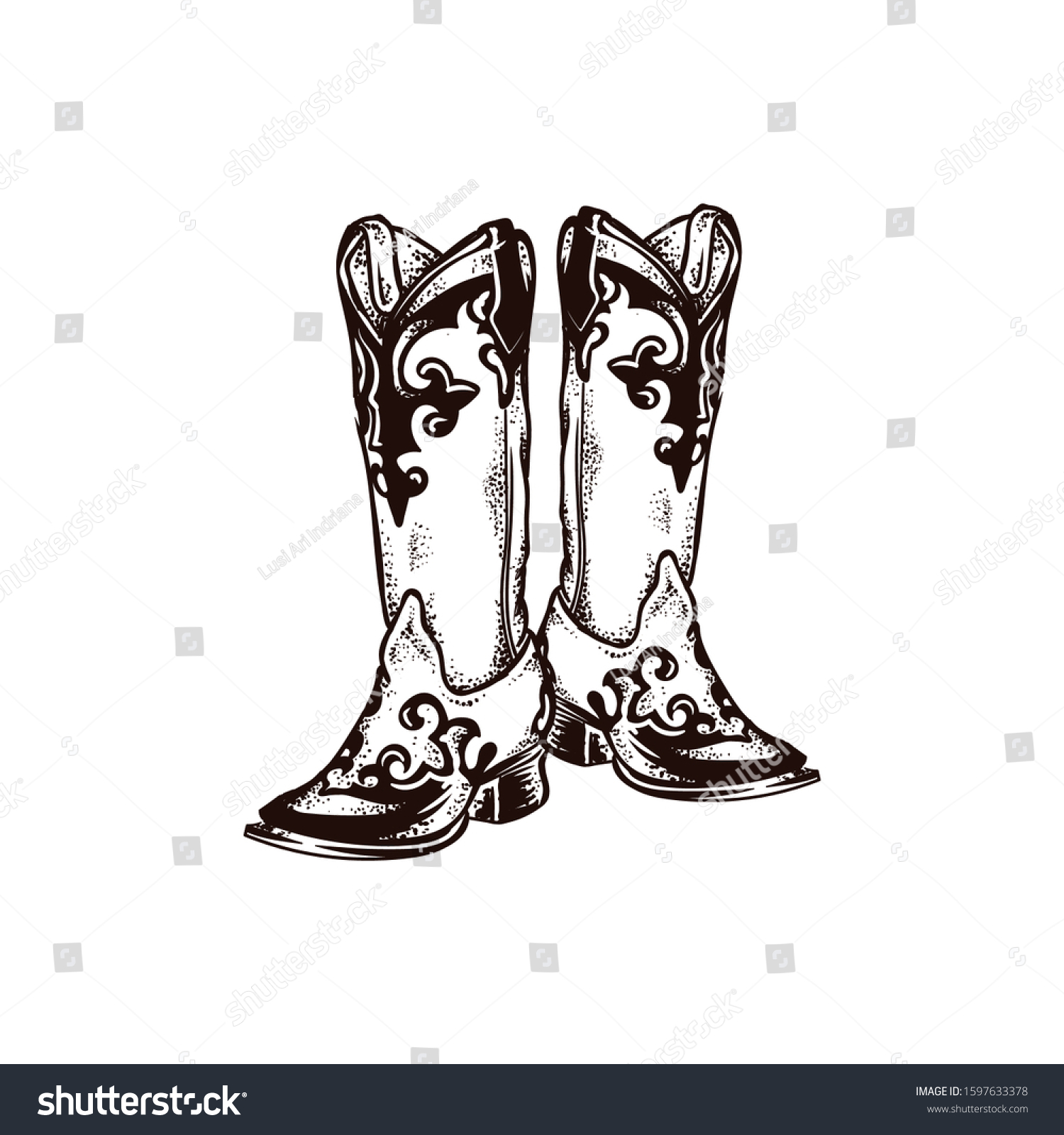 Hand drawn sketch of a cowboy boots - Royalty Free Stock Vector ...