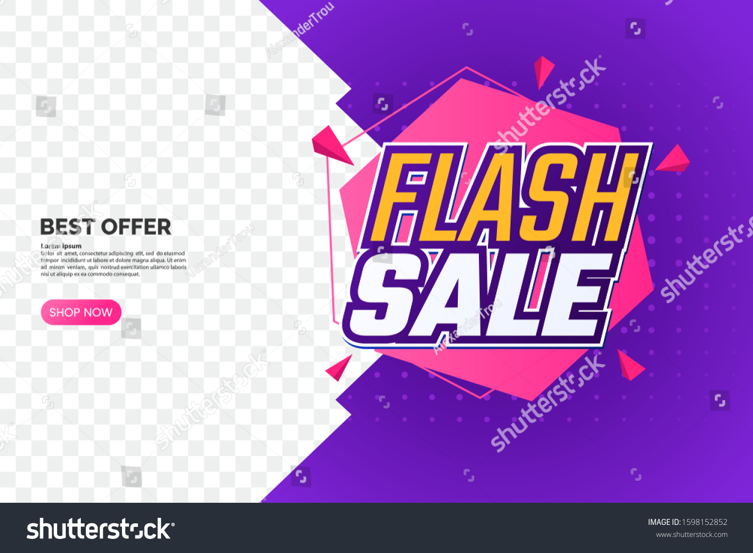 Flash sale promotion banner with text and geometric backdrop. Creative discount label template. Sale sticker design. Corner composition isolated on transparent background. Vector eps 10 #1598152852