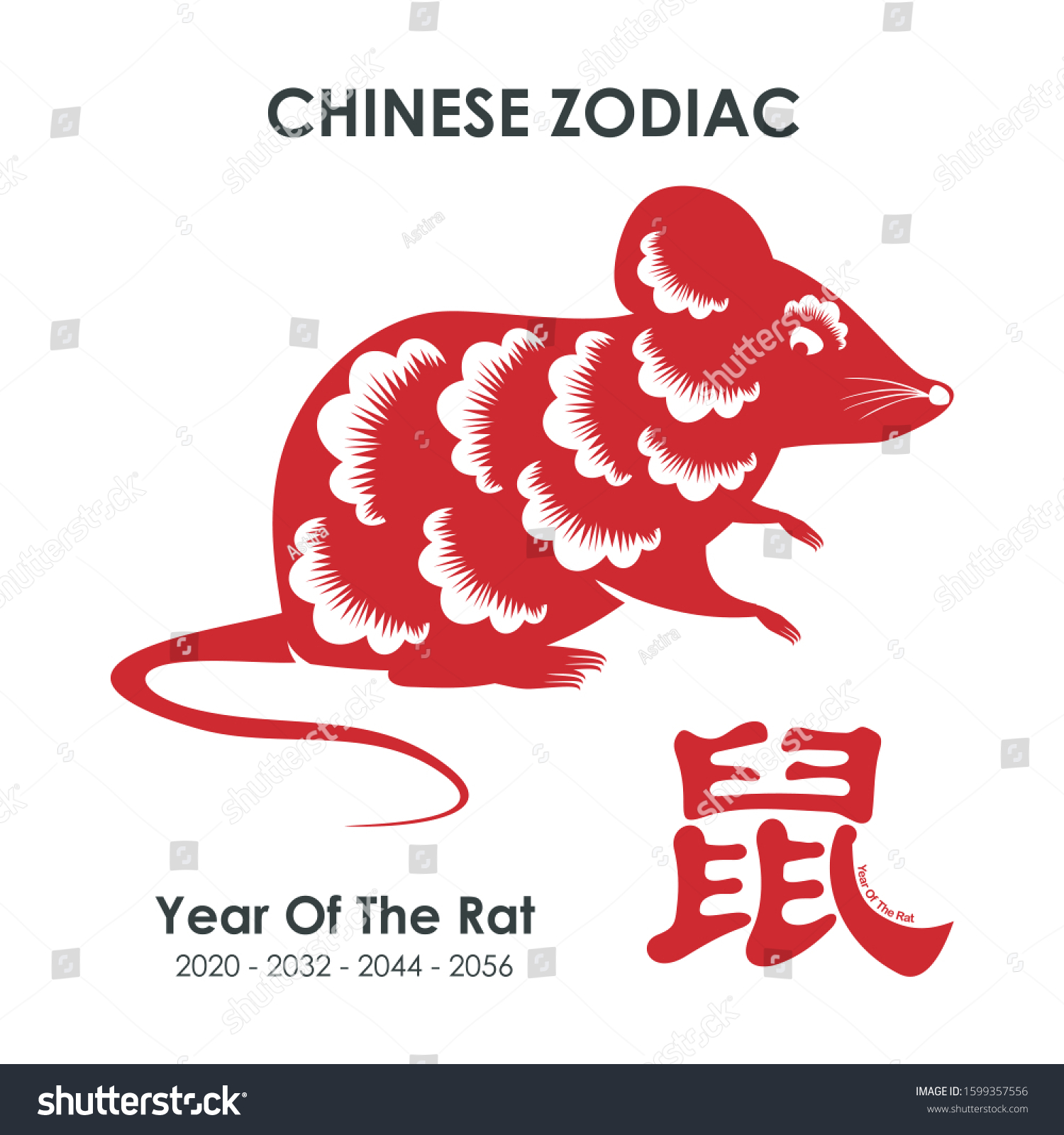 Chinese Zodiac Sign. Year of Rat, with Red and Royalty Free Stock