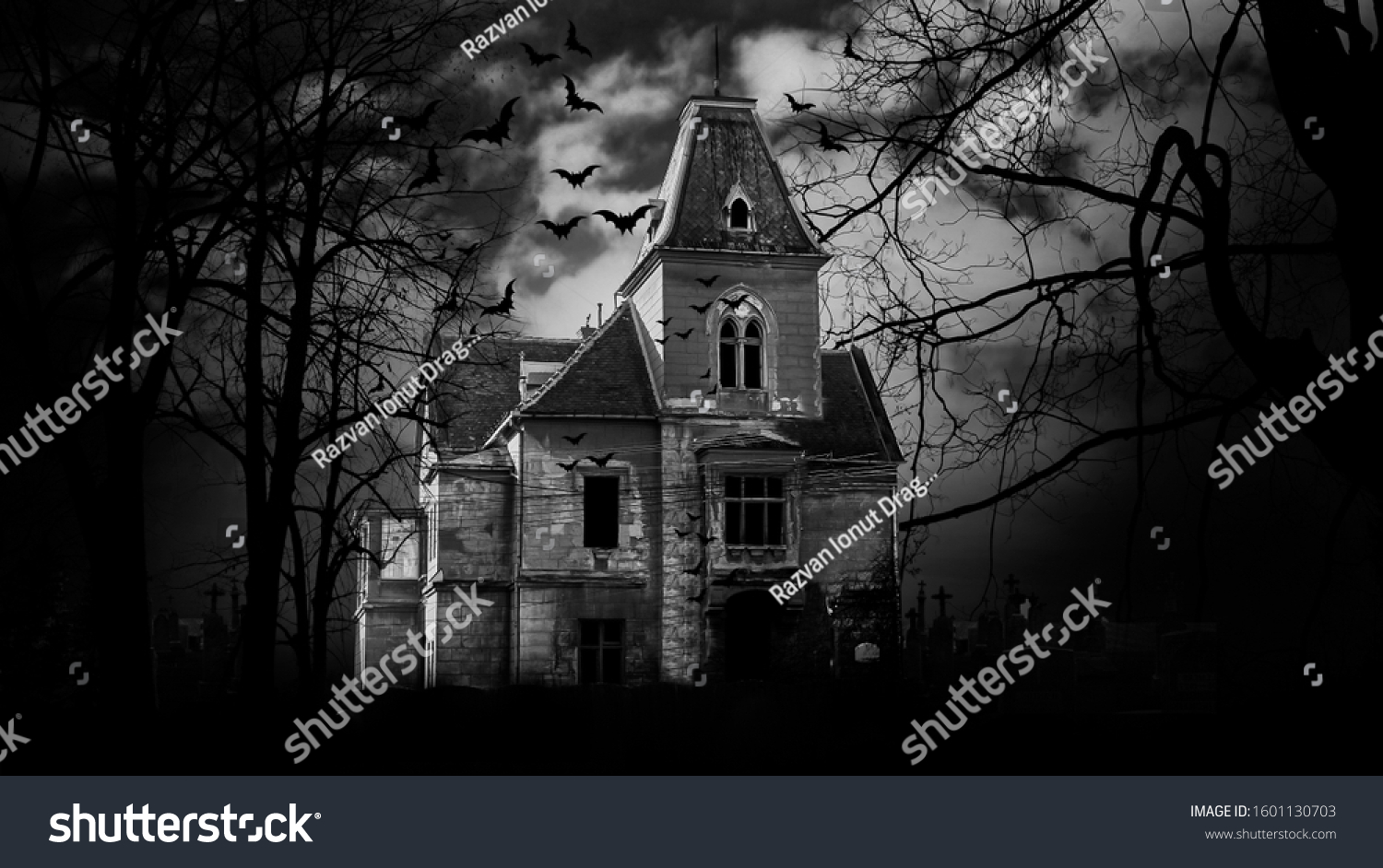 Haunted house with dark scary horror atmosphere Black and White Photography #1601130703