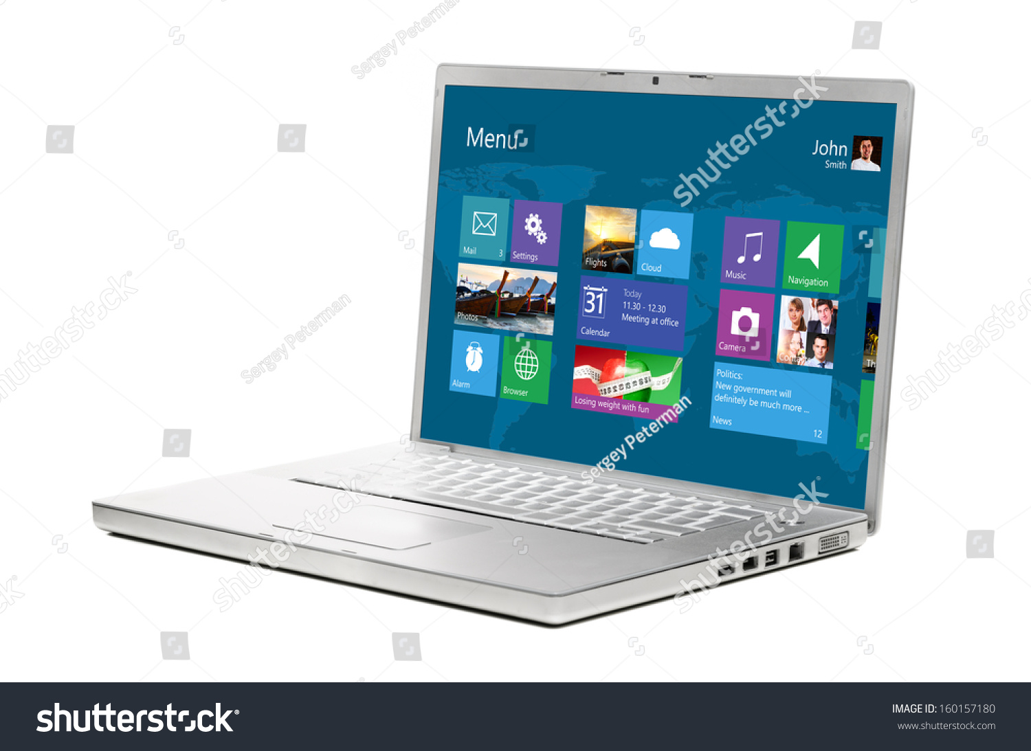 modern flat interface on laptop isolated on white background #160157180