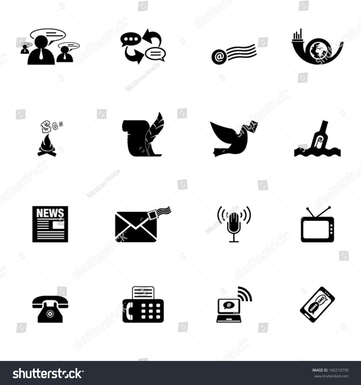 Communication Icons Illustration Royalty Free Stock Vector 160210790 