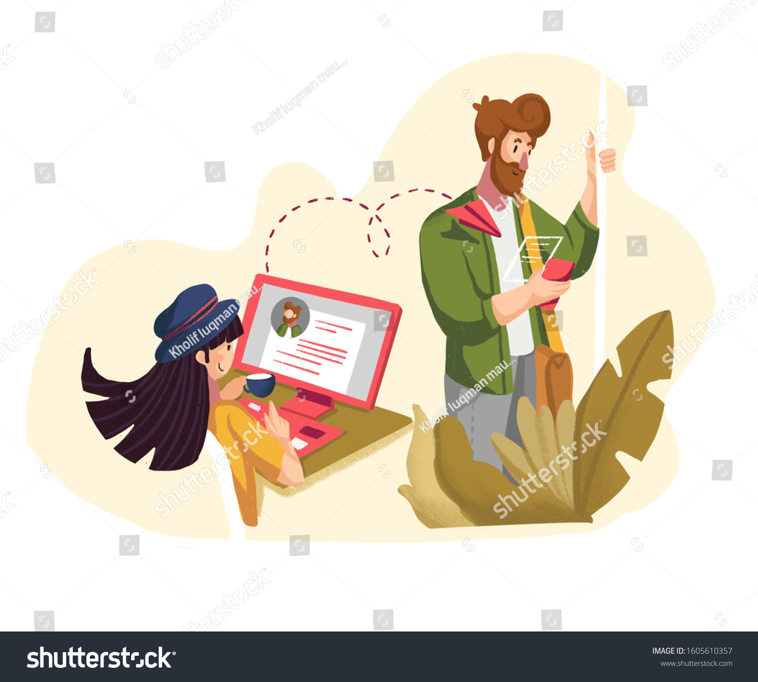 Flat cartoon illustration. Woman send - Royalty Free Stock Photo ...