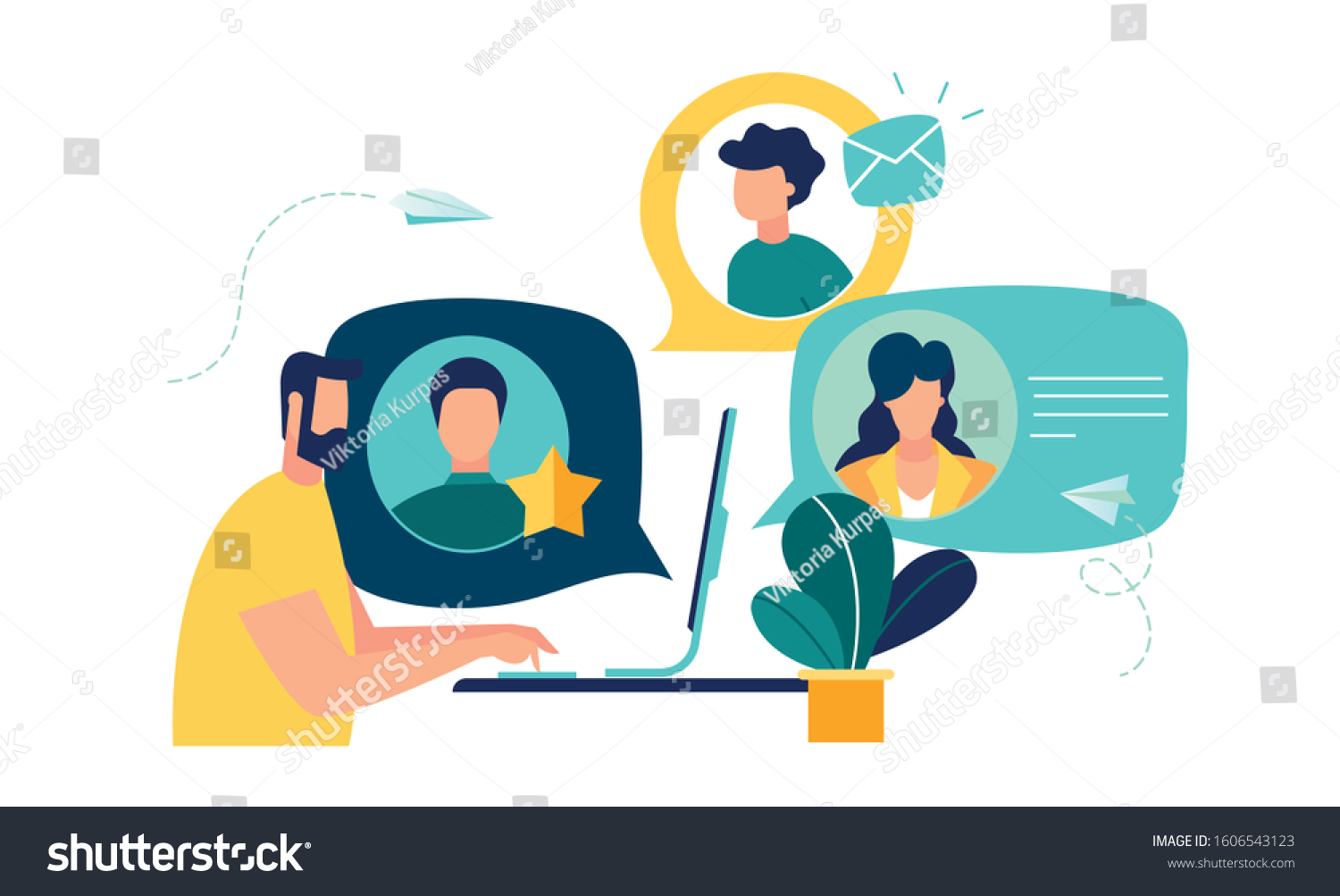Vector colorful illustration of communication via the Internet, social networking,chat, video,news,messages,web site, search friends, mobile web graphics vector #1606543123
