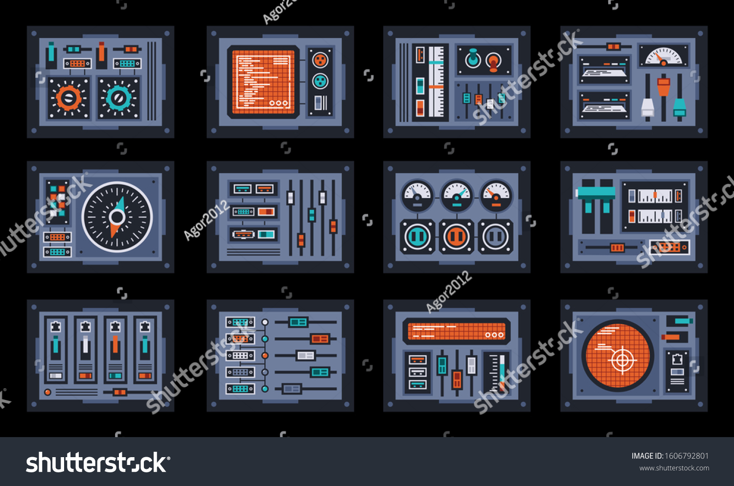 Set of control panel elements for the spaceship. - Royalty Free Stock ...