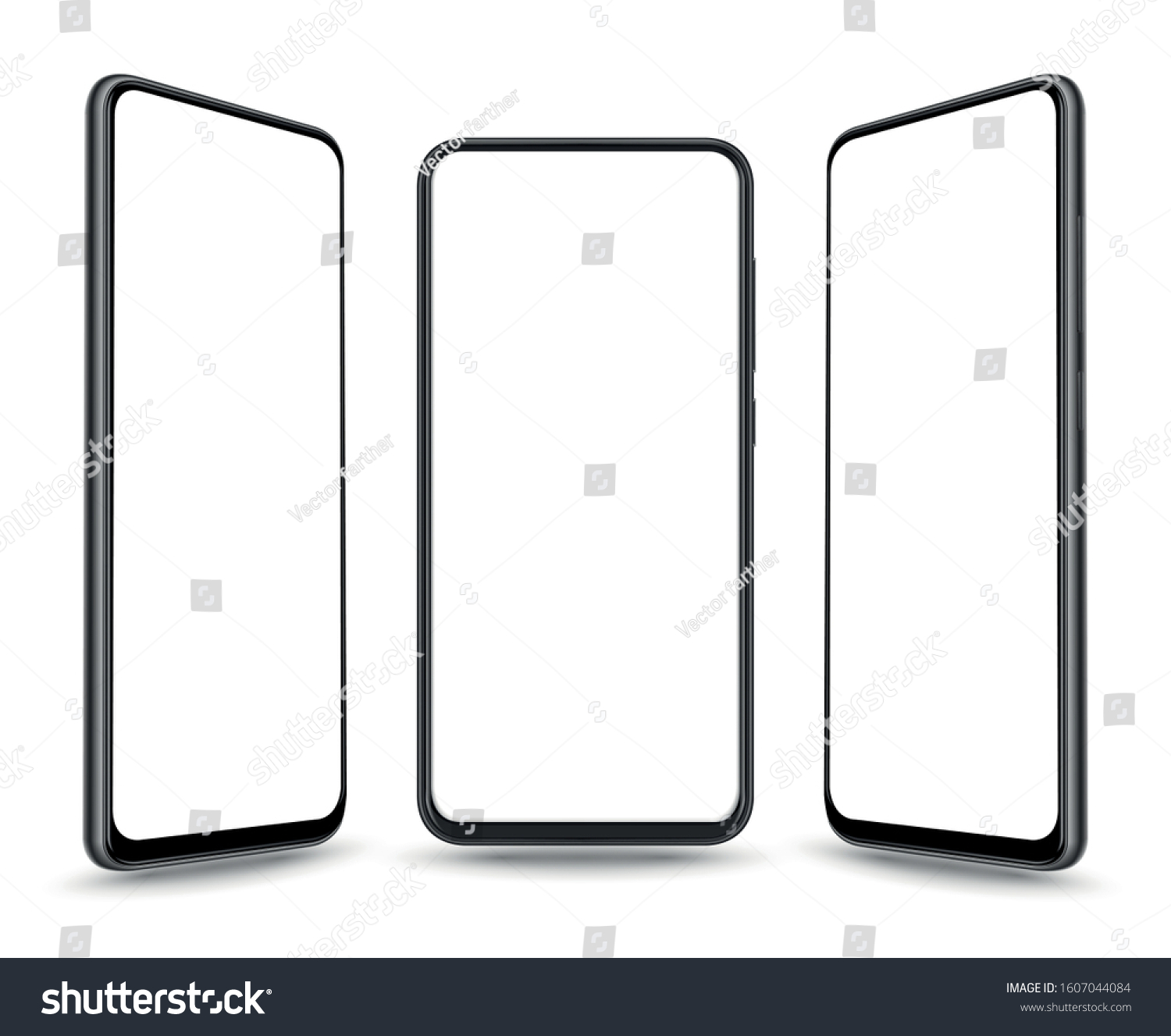 New realistic mobile phone smartphone collection perspective mockups with blank screen isolated on white background.  #1607044084