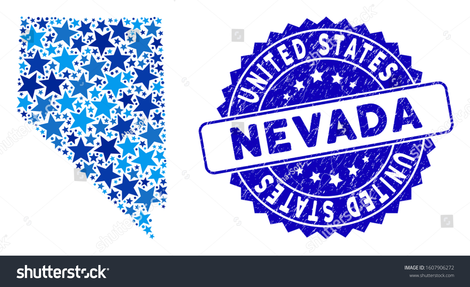 Blue Nevada State map composition of stars, and Royalty Free Stock