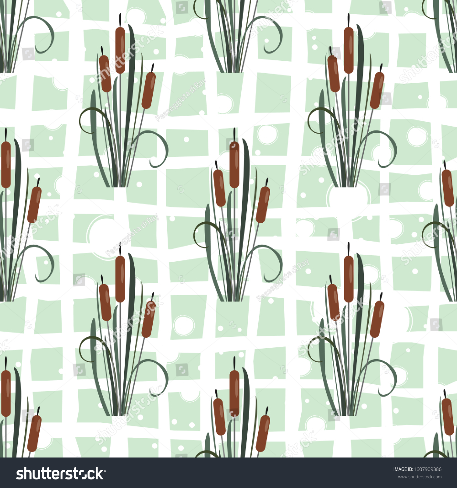 Seamless Pattern with elegant reed bushes on subtle background. Vector Illustration #1607909386