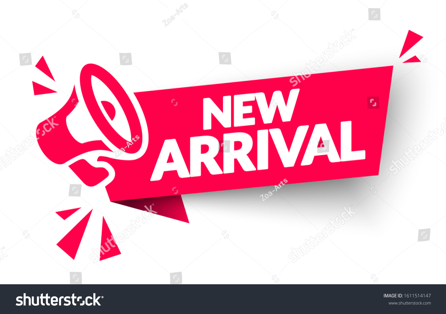 Vector Illustration New Arrival Sticker, Tag Or Banner With Megaphone #1611514147