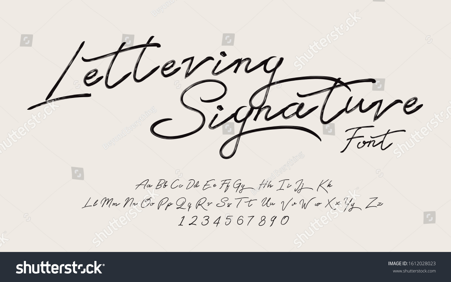 Lettering signature font isolated on grey background. brus style alphabet. Vector logo letters. #1612028023