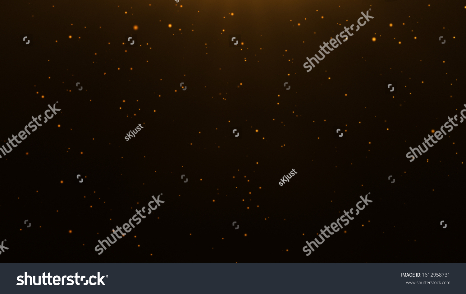 gold particles abstract background with shining golden Floating Dust Particles Flare Bokeh star on Black Background. Futuristic glittering in space. #1612958731