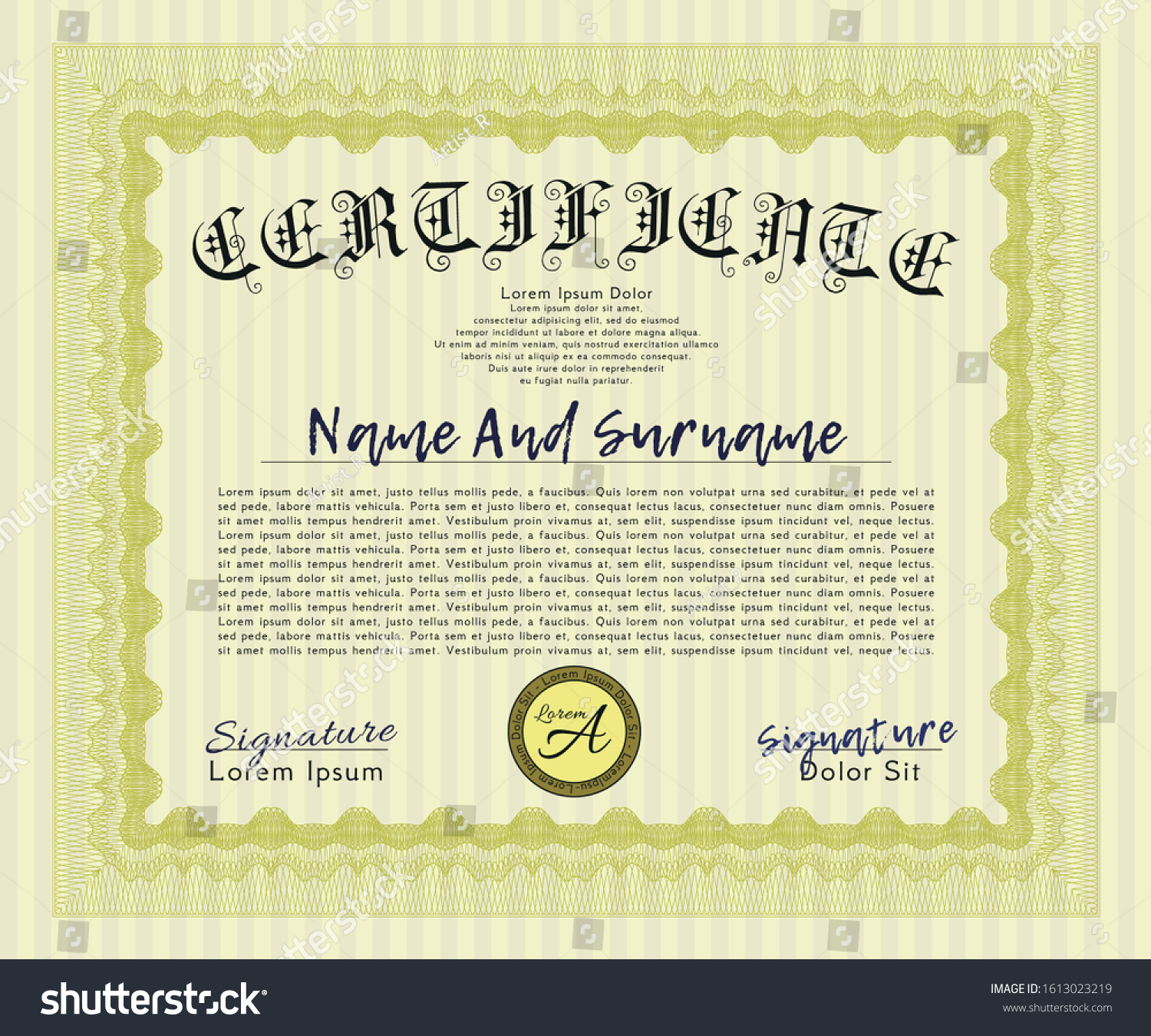 Yellow Certificate Of Achievement Template. - Royalty Free Stock Vector ...