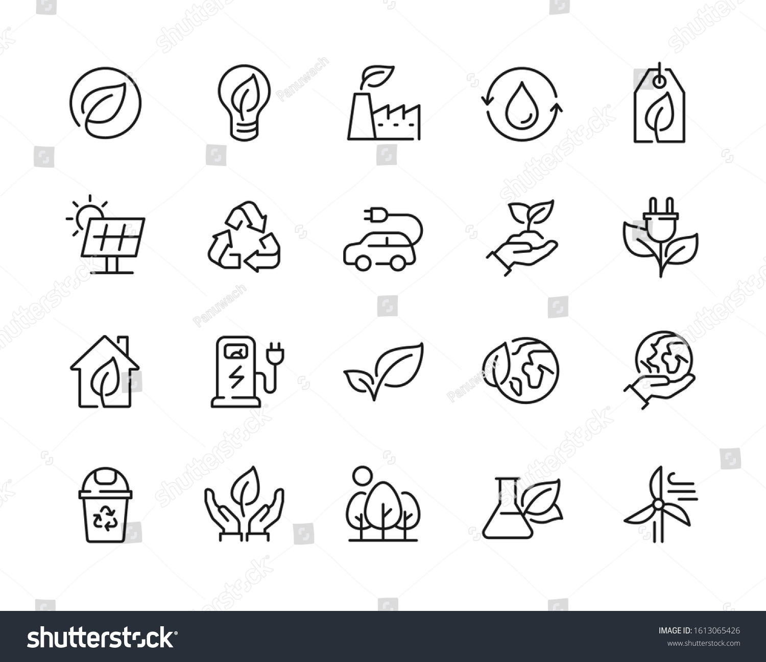 Eco friendly related thin line icon set in minimal style. Linear ecology icons. Environmental sustainability simple symbol. Editable stroke  #1613065426