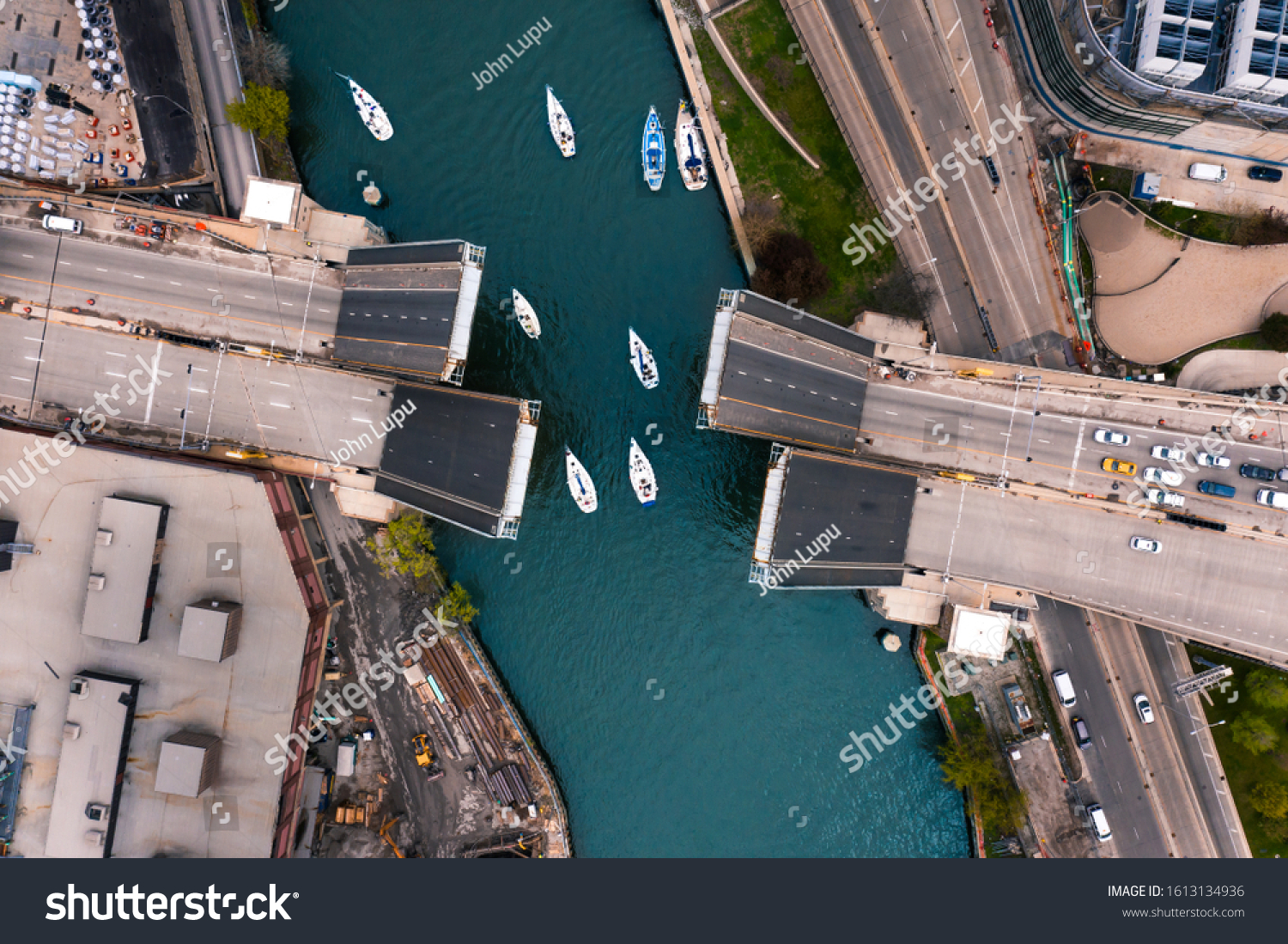Chicago bridge lift aerial view top down #1613134936