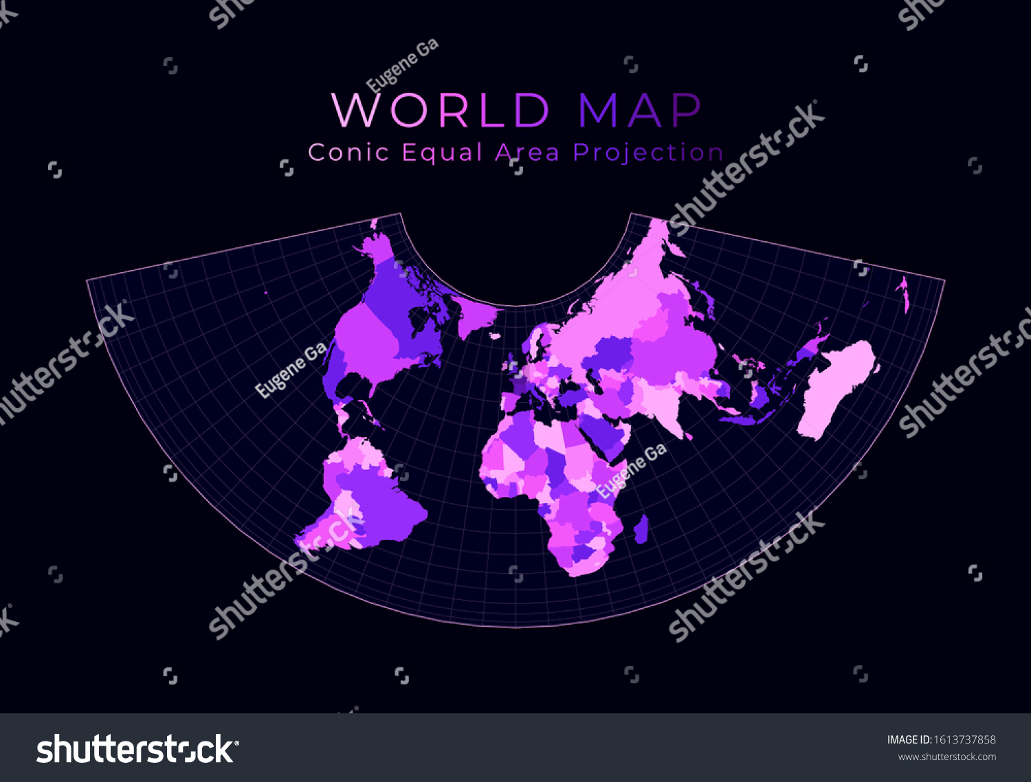 World Map Albers Conic Equal Area Projection Royalty Free Stock Vector 1613737858 2632