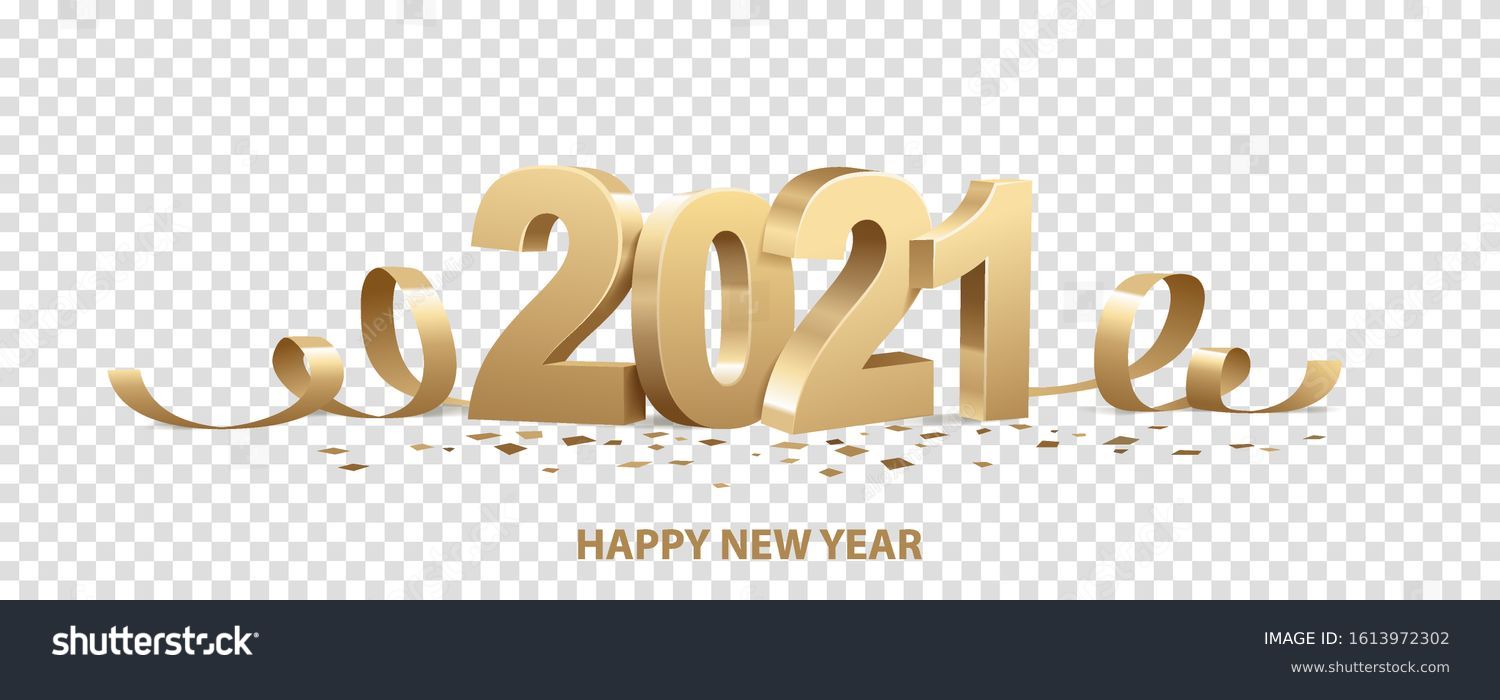 Happy New Year 2021. Golden 3D numbers with ribbons and confetti , isolated on transparent background.
 #1613972302
