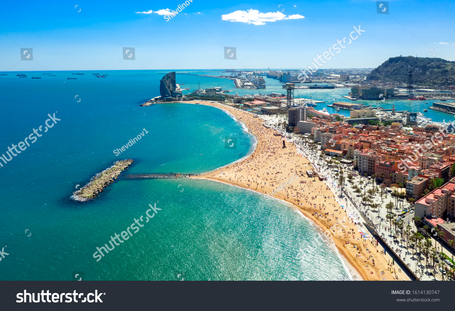 Barcelona central beach aerial view Sant Miquel Sebastian plage Barceloneta district catalonia #1614130747