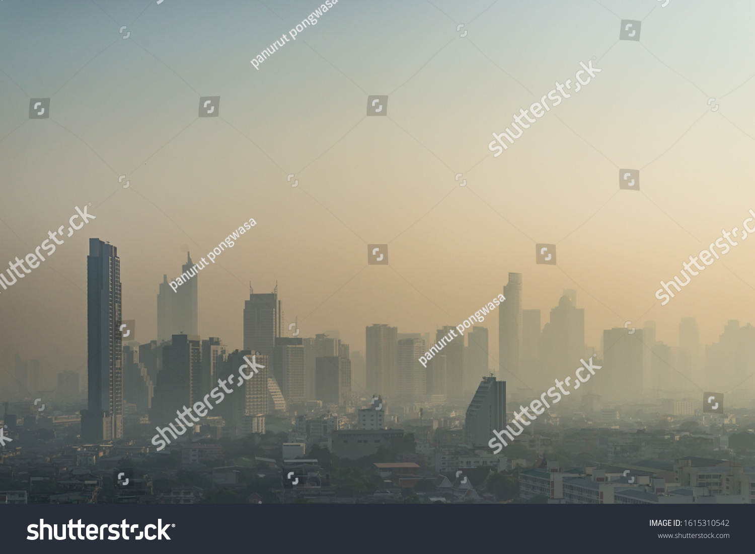 Cityscape view of Bangkok city, Thailand (Air pollution PM 2.5) #1615310542