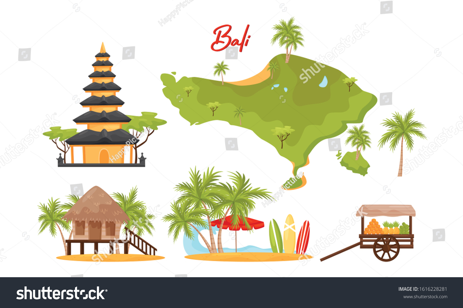 Bali Symbols Vector Set. Famous and Favorite - Royalty Free Stock ...