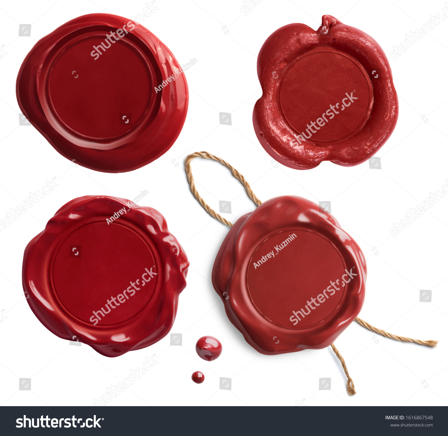 Old red wax seals or stamps set isolated on white #1616867548