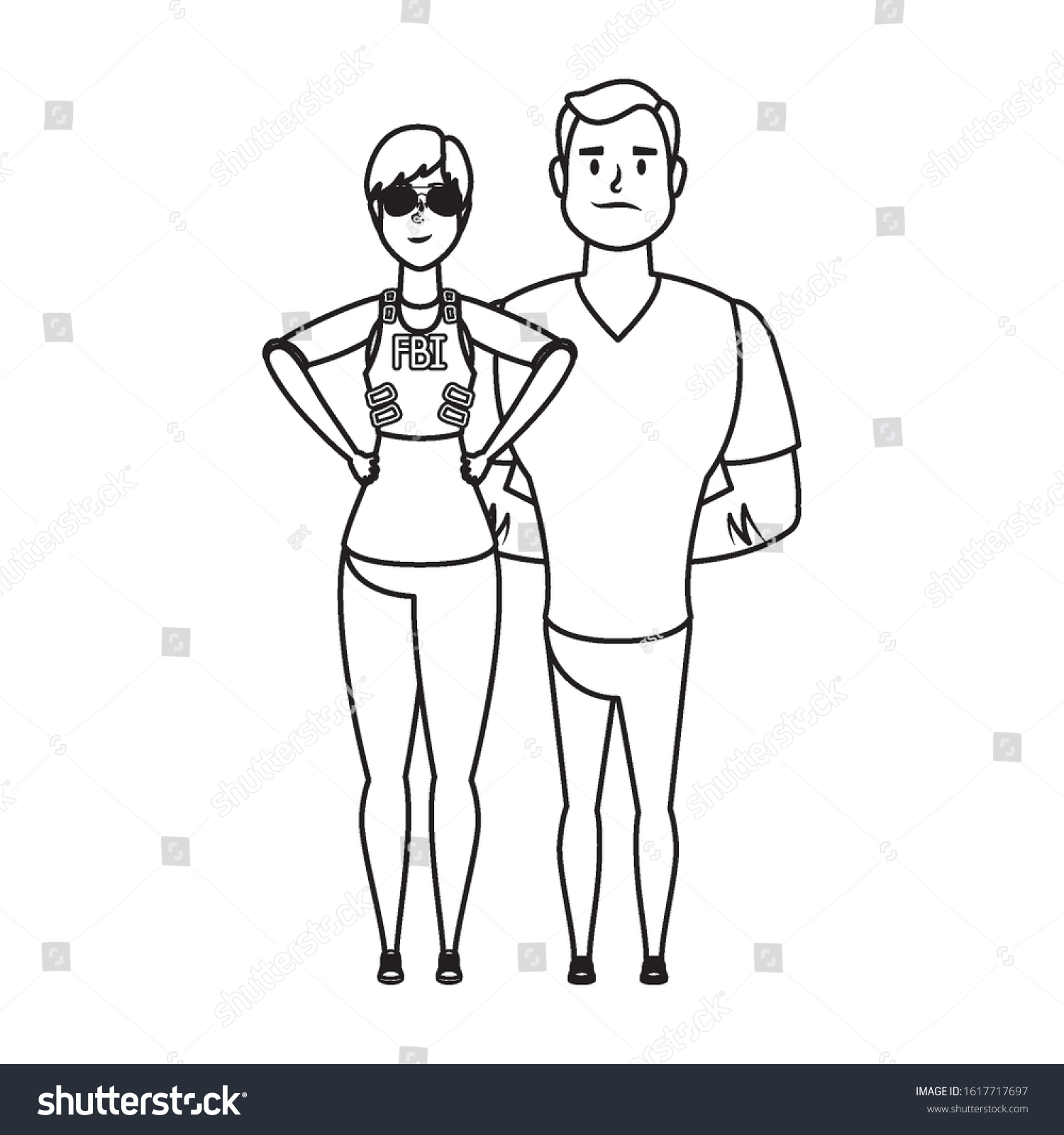 Young Man With Woman Fbi Agent Characters Vector Royalty Free Stock Vector 1617717697 