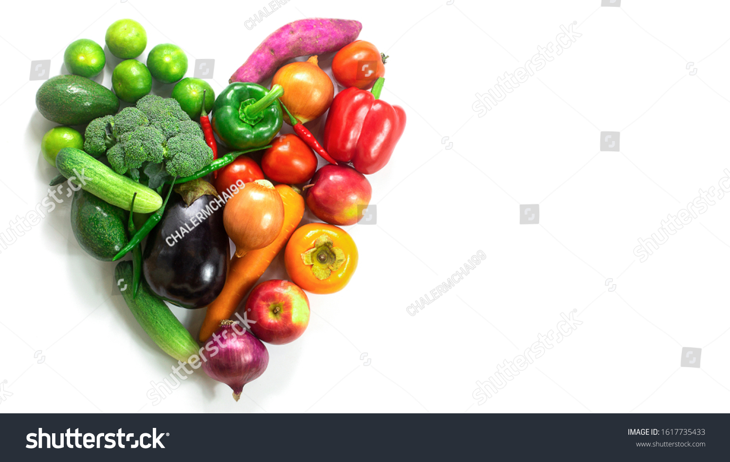Heart of fruits and vegetables,Fresh vegetables and fruits,Colorful fruits and vegetables,clean eating,vegetables and fruits background,top view,Food concept. #1617735433