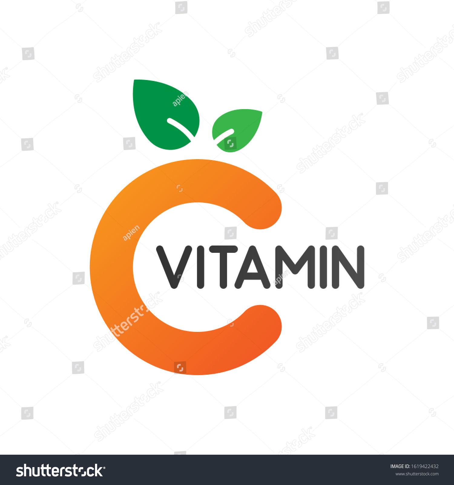 illustration vector graphic of citrus fruit like the letter C with two green leaves on it which illustrates vitamin C, for a company logo or symbol #1619422432